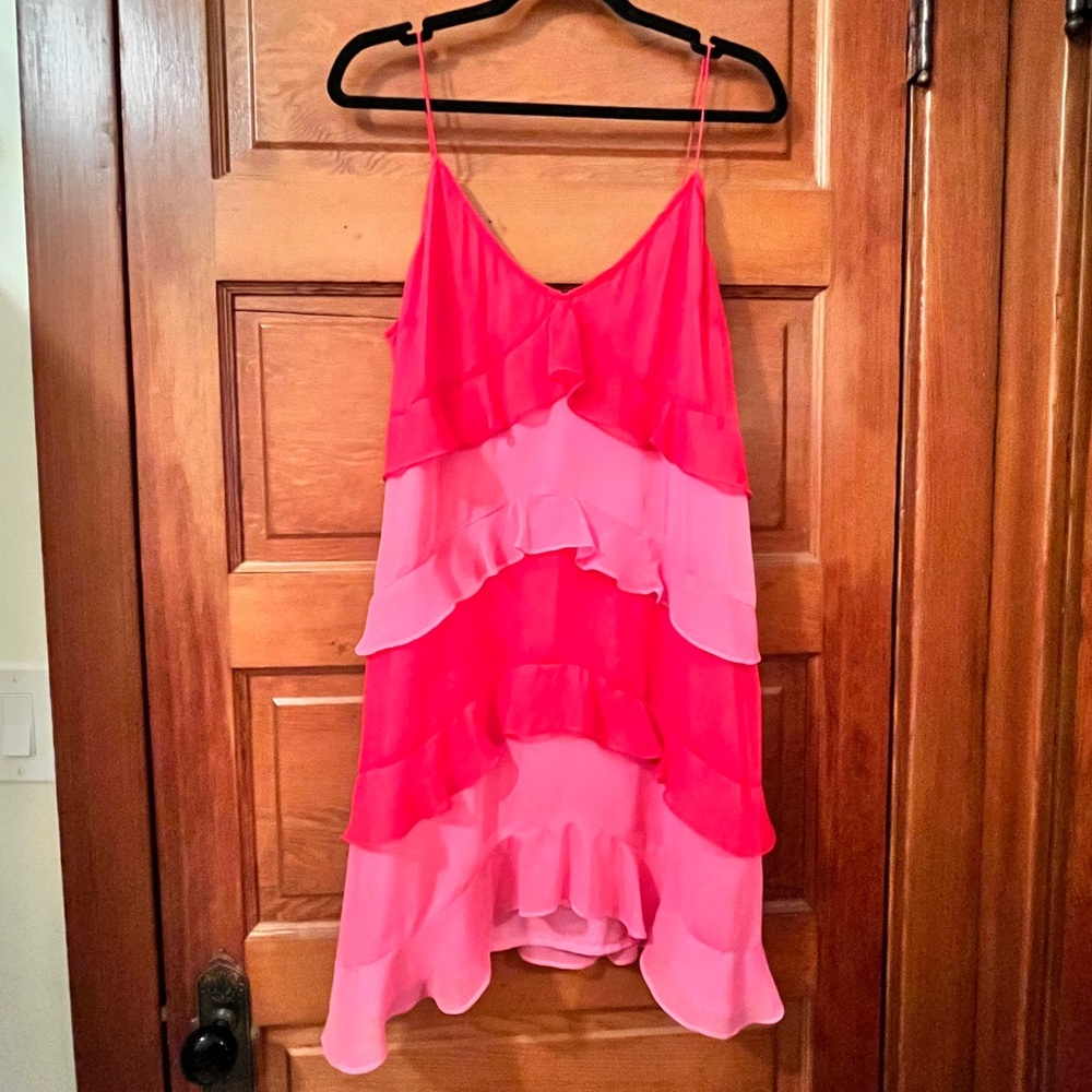 Never Fully Dressed Pink and Red Tiered Mini Dress - Curve - Size US 14